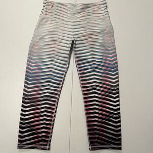 Athleta Chevron Stripe Performance Leggings in White, Black, Pink and Blue